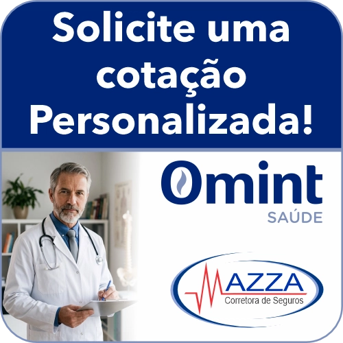 Mazza Corretora — Tabela de Preço Amil Bronze SP Médico especialista em consultório com logotipos da Omint Saúde e Mazza Corretora de Seguros credenciada.